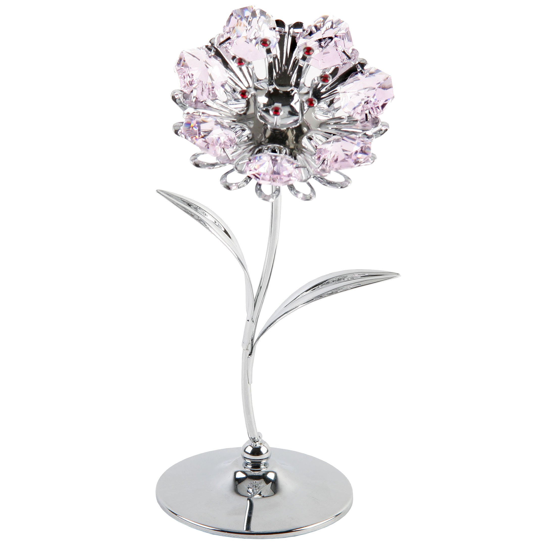 Crystocraft Keepsake Gift Ornament - Silver Sunflower with Pink Swarvoski Crystal Elements