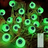 ODEETRONIC 3D Vivid Green Eyeball Halloween String Lights, 7.2 ft, 20 LED | Battery operated; Clear wire; Spooky eyeball design; Indoor globe string lights for party patio home tree window decorations