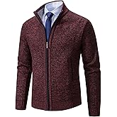 Neecan Men's Cardigan Sweaters Full Zip Up Stand Collar Slim Fit Casual Knitted Sweater with 2 Front Pockets