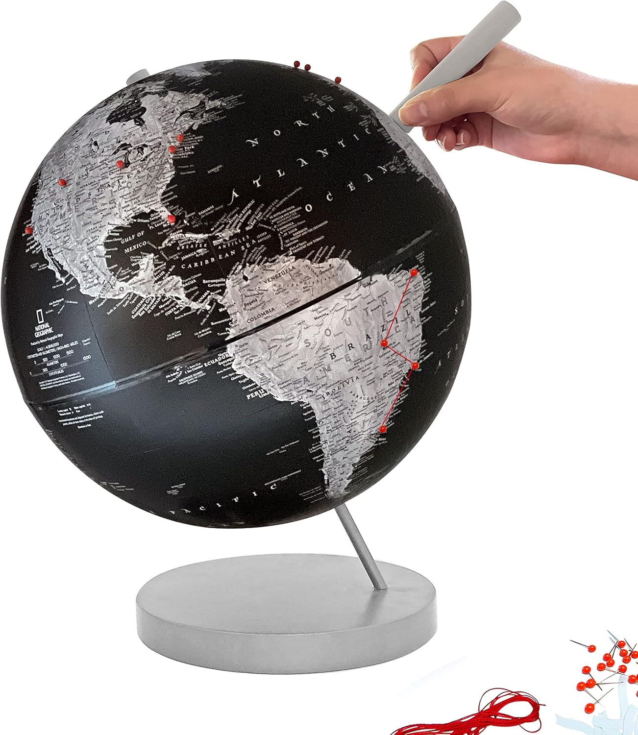 Mixed Media - Push Pin Globe Black and Silver, Customizable Travel Globe with Pins