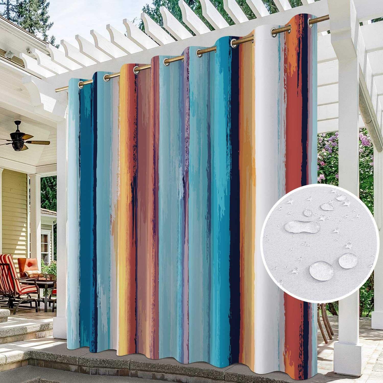 Outdoor Curtains - BJYX Outdoor Curtains Graffiti Striped Waterproof Curtains for Patio Folio Thermal Insulated Privacy Protect Panel Indoor Bedroom Blackout Drapes Grommet Shade Drapes for Porch