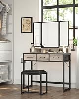 VASAGLE Dressing Table with Folding Mirror 3 Pieces Greige Black RVT004B02 view 3