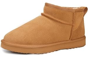 Snow Boots for Women, Mini Ankle Booties Memory Foam Winter Shoes Low Heel Suede Leather Fur lined Warm Flat Boots