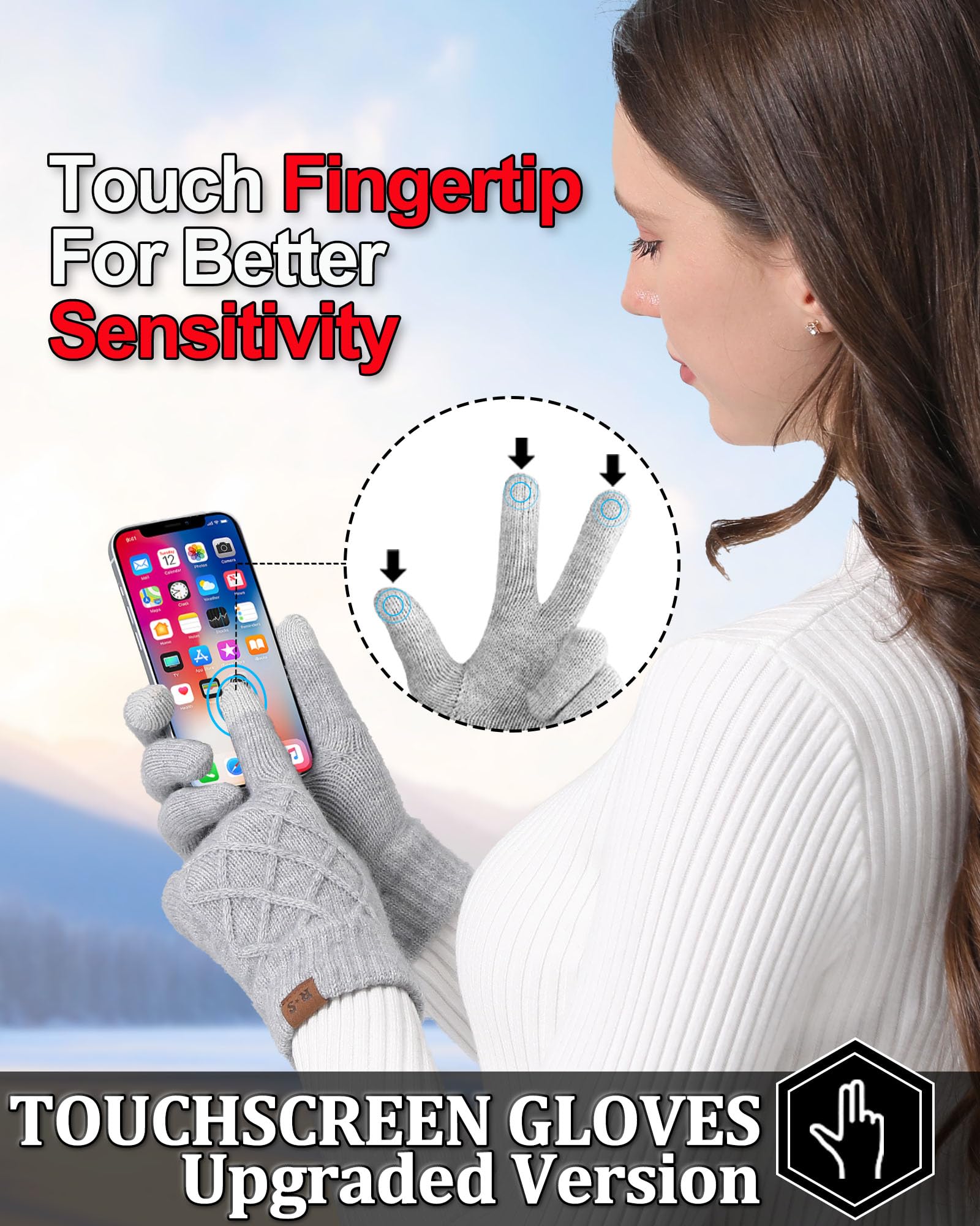 REACH STAR 2 Pairs Winter gloves for women Touch screen Elastic Thermal knit Lining Warm Gloves for Cold weather