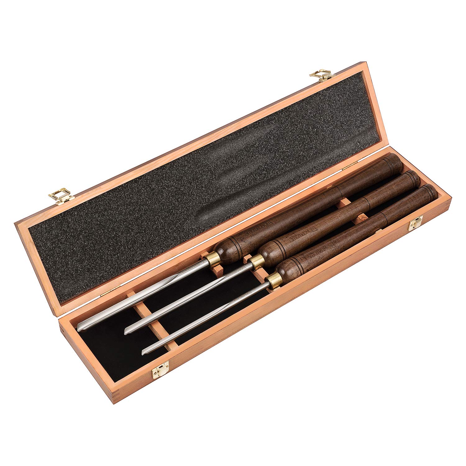IMOTECHOM 3-Pieces HSS Bowl Gough Lathe Chisel Set Wood Turning Tools with Walnut Handle, 1/4-Inches, 3/8-Inches and 1/2-Inches, Wooden Storage Case