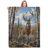 VANZEV Autumn Deer Throw Blanket Gifts for Women, Woodland Wildlife Blankets for Living Room Home Decor, Cozy Flannel Deer Plush Throws 50"x60"