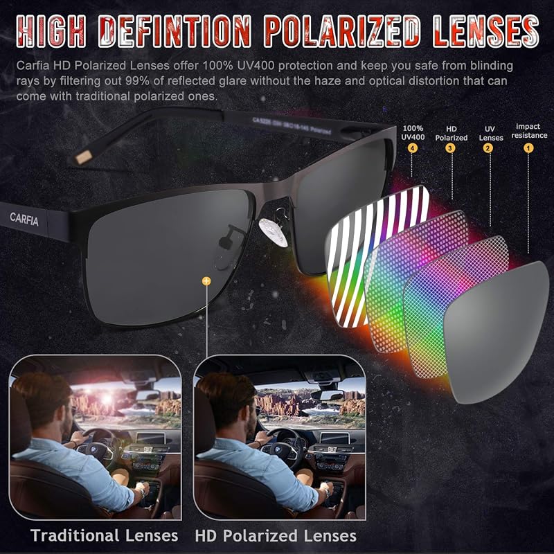 Gafas de sol para Hombre con Protección UV Polarizadas de Espejo para Conducir Senderismo Béisbol,Montura Cuadrada
