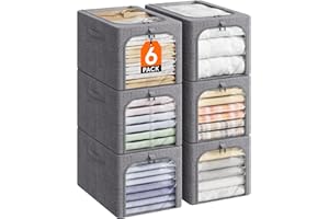 Lifewit 6 Pack Clothes Storage Bins with Metal Frame, Foldable Clothing Storage Bins, 40L Stackable Storage Box Storage Bags 