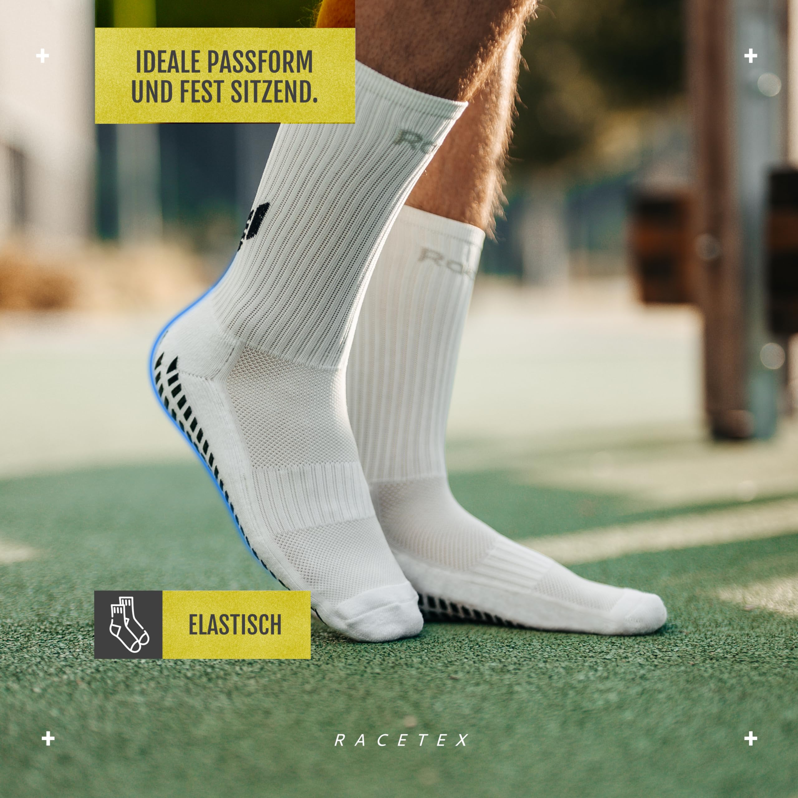 Racetex Football Socks weiß [3er-PACK] - Atmungsaktive Grip Socken Fussball - Fußball Socken Männer und Damen - Rutschfeste und schweißabweisend Fußballsocken Herren für einen optimalen Komfort 3