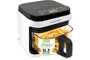 Nutrichef 5.8 Quart Air Fryer | 8-1 Preset Cook Modes | Transparent Fry Bowl for Best Cooking Results | Cook Shrimp, Steak, F