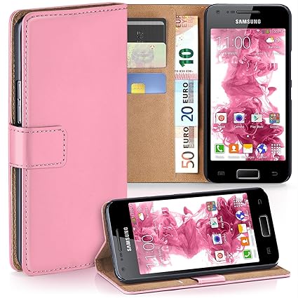 moex Samsung Galaxy S2 | Hülle Rosa mit Karten-Fach 360° Book Klapp-Hülle Handytasche Kunst-Leder Handyhülle für Samsung Gala