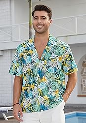 HISDERN Men's Hawaiian Shirt Short Sleeve Floral
