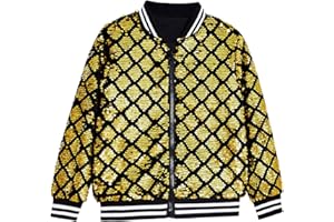 YIYI Plaid Girls Sequin Jackets Striped Stylish Varsity Jacket Kids Sparkle Coat Trendy Girl Outwear Birthday Clothes