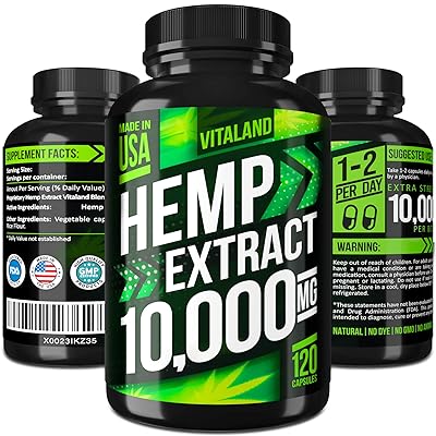 Hemp Oil Capsules 10000MG - 83.3 MG per Capsule - Made in USA - Efficient Pain, Stress &amp; Anxiety Relief - 100% Premium Hemp Oil - Anti Inflammatory - Sleep &amp; Mood Support - Ideal Omega 3, 6, 9 Source