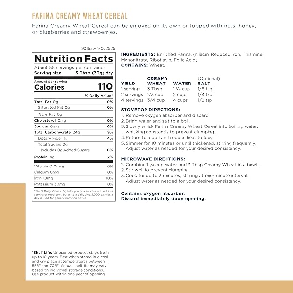 AUGASON FARMS CREAMY WHEAT CEREAL CAN, EMERGENCY FOOD SUPPLY, EVERYDAY MEALS, 55 SERVINGS