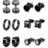 Jstyle 6 Pairs Stainless Steel CZ Stud Earrings for Women Mens Huggie Hoop Earrings Ear Piercing