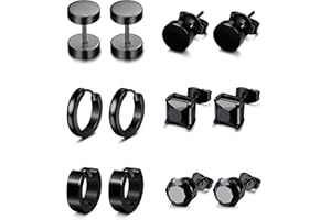 Jstyle 6 Pairs Stainless Steel CZ Stud Earrings for Women Mens Huggie Hoop Earrings Ear Piercing