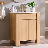 T4TREAM 30 Inch Bathroom Vanity with Sink, Modern Single Sink Bathroom Vanity, Small Bathroom Cabinet with Handle-Free Design, Natural Oak