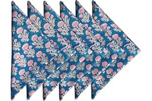 Craftbot Cotton Print Napkins 18x18 inches - Washable Cloth Dinner Napkins Set of 6 - Everyday Use or Dinner Party and Events - Teal Indian Block Printed Soft Fabric