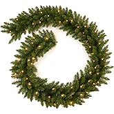 Amaoasis 9FT Christmas Garland Pre-lit with 50 Lights, Plug in, for Mantle/Stair/Indoor/Outdoor Xmas Garland Green