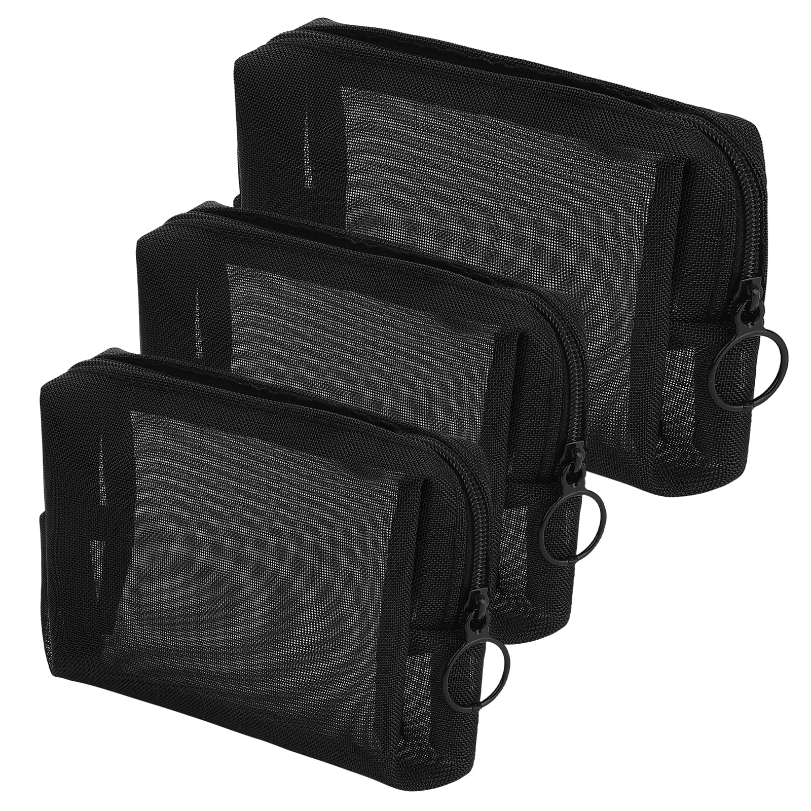 Sibba Mini Zipper Toiletry Bag Mesh Organizing Pouch Nylon Waterproof Small Purse Cosmetic Stationery Case Storage Makeup Bags Offices Travel Organizer Accessories Kit (3 PCS Set)