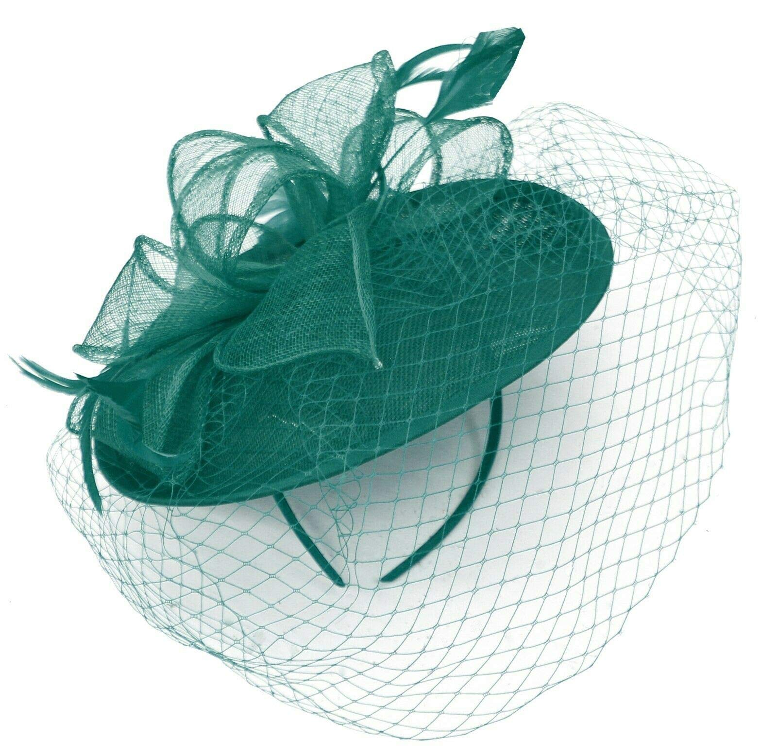 Caprilite Saucer Sinamay Headband Fascinator Wedding Ascot Hat Hatinator Birdcage Veil[Teal]