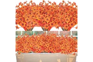 GRUNYIA Artificial Fall Flowers for Outdoors, 20 Bundles Faux Plants No Fade Plastic Shrubs Autumn Decor Farmhouse Home Garden Thanksgiving (Fall Orange)