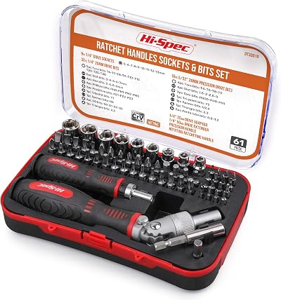 Hi-Spec 61pc ¼ inch Hex Driver Bits & Socket Set with Right Angle Ratchet