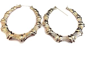 FASHION JEWELRY Huge 4 Inch Hoop Earrings Plated Gold Tone Door knocker Bamboo Hoop Earrings
