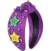MOLOCH Mardi Gras Headband for Women Beaded Purple Yellow Green Stars Knotted Headband Carnival Jeweled Crystal Top Knot Hairband Fat Tuesday Hair Accessories Gifts