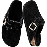 Women's Fuzzy Suede Clogs Leather Mules Fur Lined Soft Non Slip Potato Shoes with Arch Support