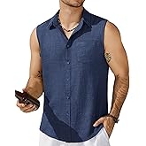 COOFANDY Men's Sleeveless Beach Shirts Summer Button Up Tank Tops Casual Textured Tank Shirt