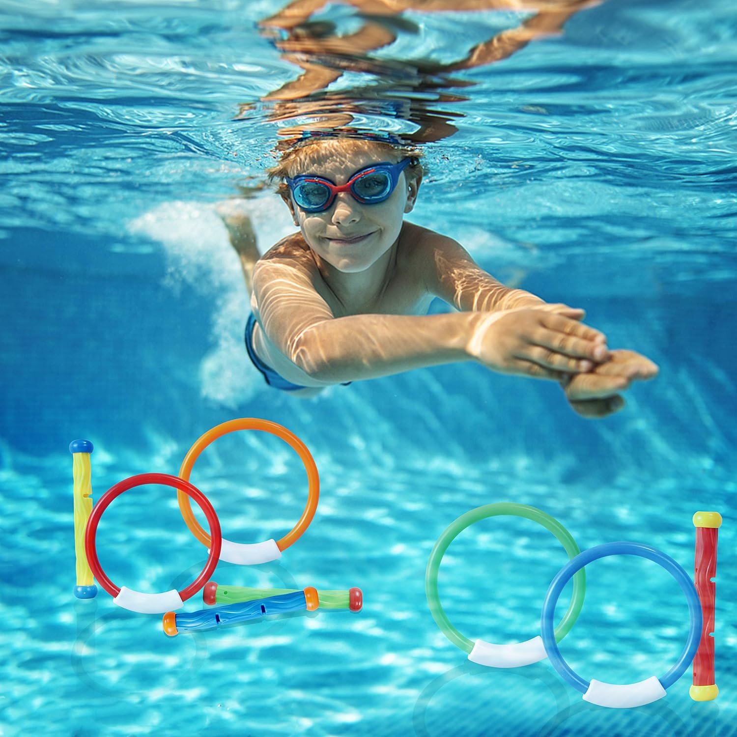 JOYIN 20 Pcs Diving Pool Toys Set with Bonus Storage Bag Includes 5 Diving Sticks, 5 Diving Rings, 5 Toypedo Bandits, 5 Diving Fish Toys, Underwater Sinking Swimming Pool Toy for Kids: Toys & Games
