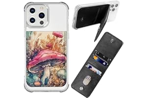 BWEGRHE Adhesive Phone Sleeve, Wallet Stick On Phone PU Leather Credit ID Card Holder RFID Blocking Universally Pocket Cover, Little Wallet Design for Most Smartphones, Autumn Mushrooms