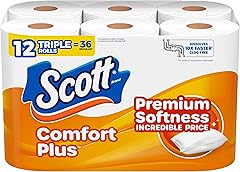 Scott ComfortPlus Toilet Paper, 12 Triple Rolls, 231 Sheets per Roll, Septic-Safe, 1-Ply Toilet Tissue