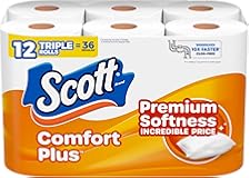 Scott ComfortPlus Toilet Paper, 12 Triple Rolls, 231 Sheets per Roll, Septic-Safe, 1-Ply Toilet Tissue