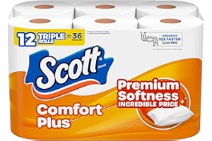 Scott ComfortPlus Toilet Paper, 12 Triple Rolls, 231 Sheets per Roll, Septic-Safe, 1-Ply Toilet Tissue - 1