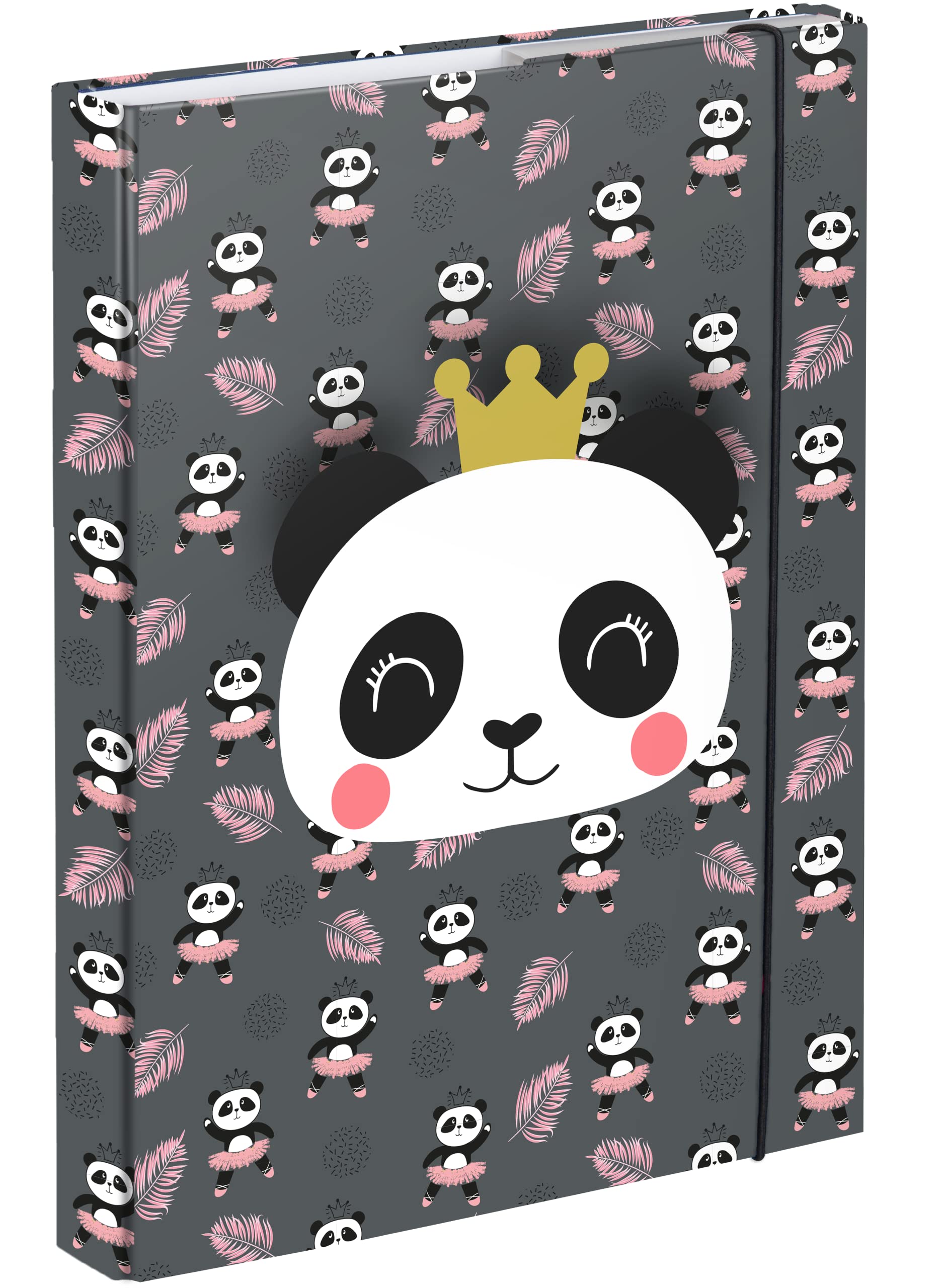 Baagl File Box for School Bag A5 – Portfolio Folder for Children with Elastic Strap and Inner Flaps – Book Folder, Collector's Box with Elastic Strap for Girls (Panda)