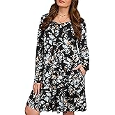 JollieLovin Women Long Sleeve Dress with Pockets Plus Size Swing Casual Loose Tshirt Dresses