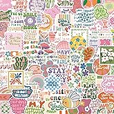 100 Inspirational Stickers Pack for Preppy Girls Women Kids Vinyl Waterproof Positive Aesthetic Stickers for Water Bottles, Laptop, Phone Pink Aesthetic Preppy Stuff, Things, Motivational Decals