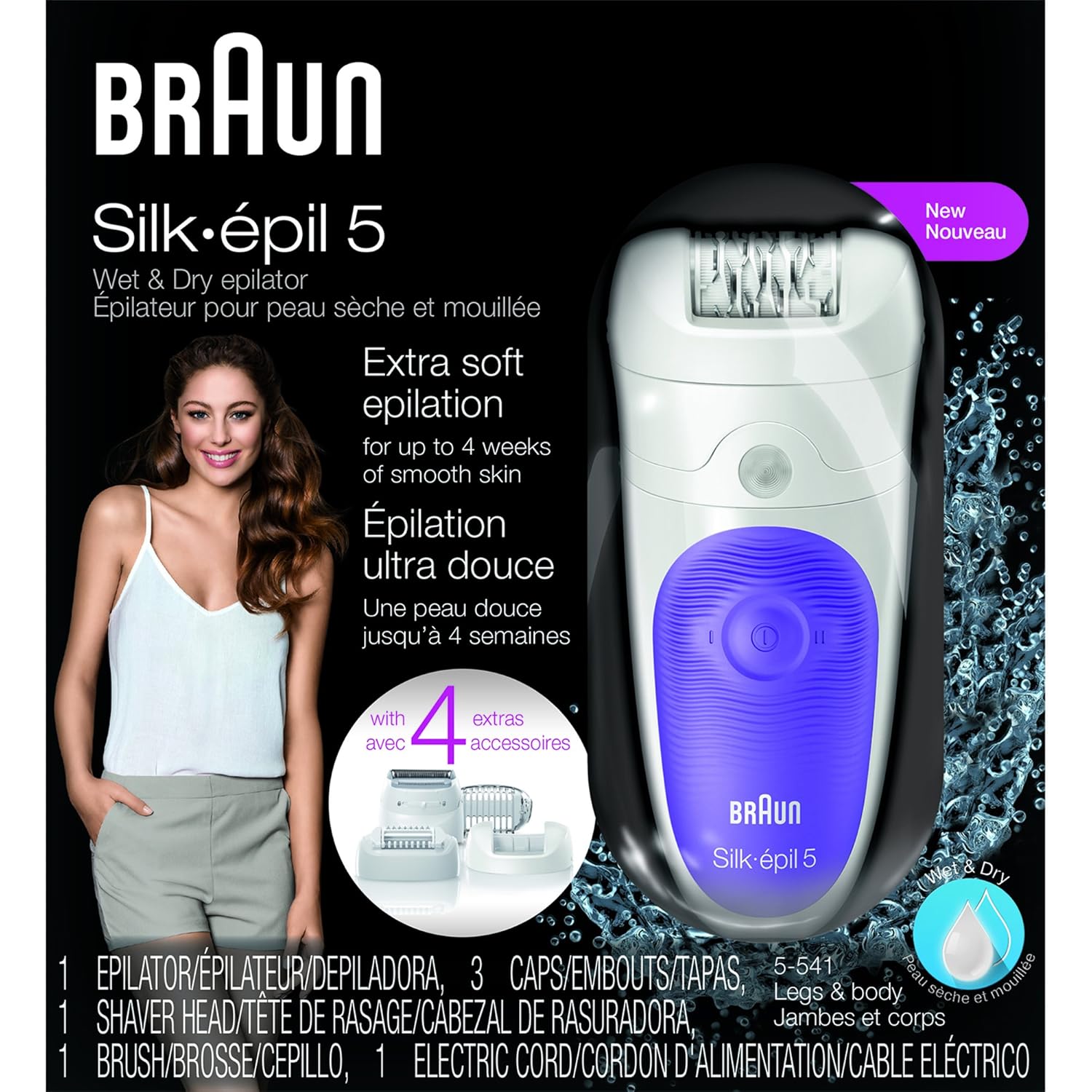 Amazon.com : Braun Silk-épil 5 5-541 Women's Epilator, Electric Hair  Removal, Wet & Dry, with a Bikini Trimmer, White/Purple : Beauty