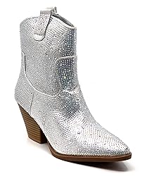 FOREVER Women Rhinestone Block Chunky Heel Ankle