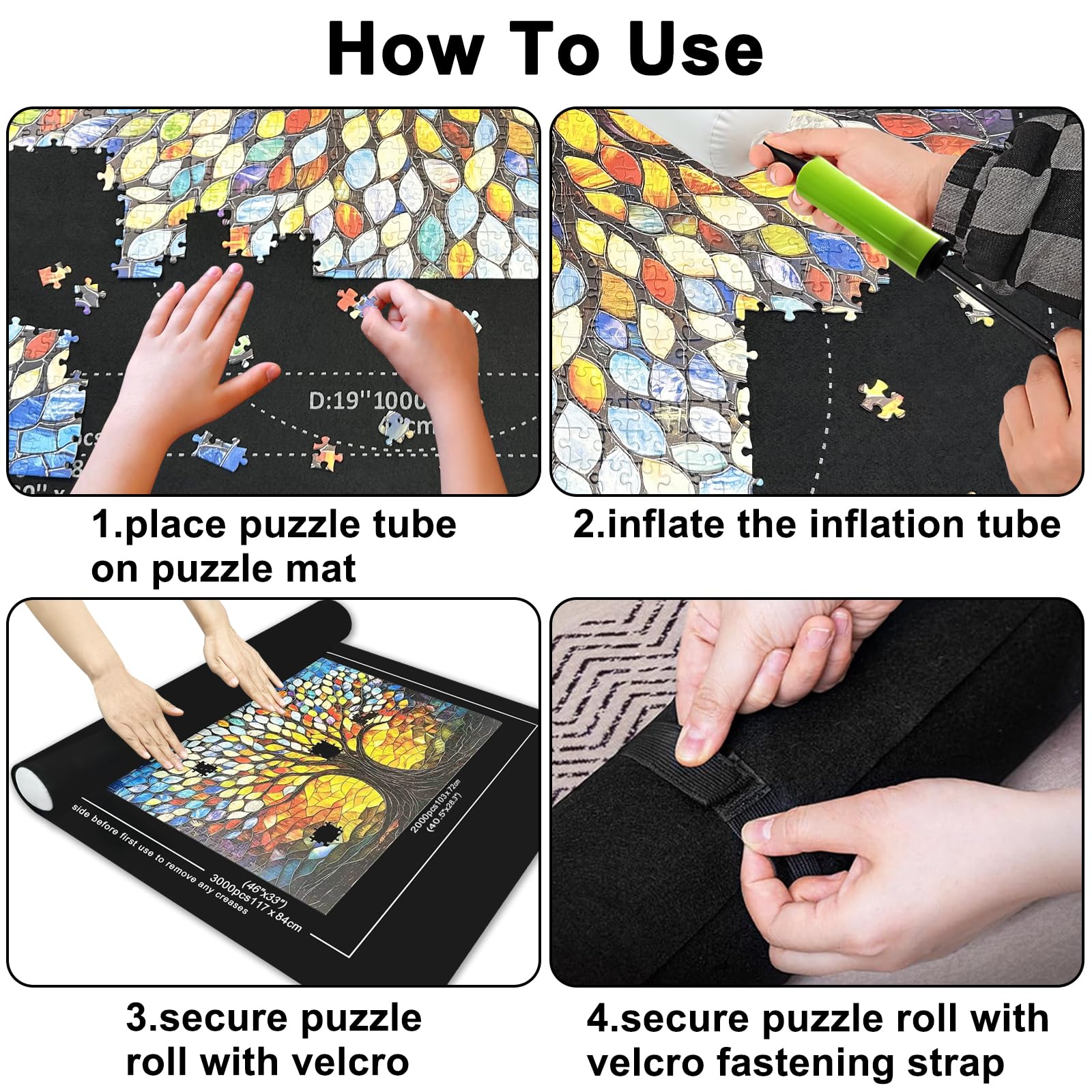 Napzy Puzzle Mat-Jigsaw Puzzles Matt Roll Up to 3000pcs Roll-up Puzzled Board Puzzling Organizers and Storage with 8PCS Jigsaws Sorting Trays, Drawstring Storages Bag Jigsawn Keeper Saver
