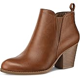 mysoft Women's Ankle Boots V Cut Side Elastic Panel Stacked Chunky Heel Booties with Side Zipper