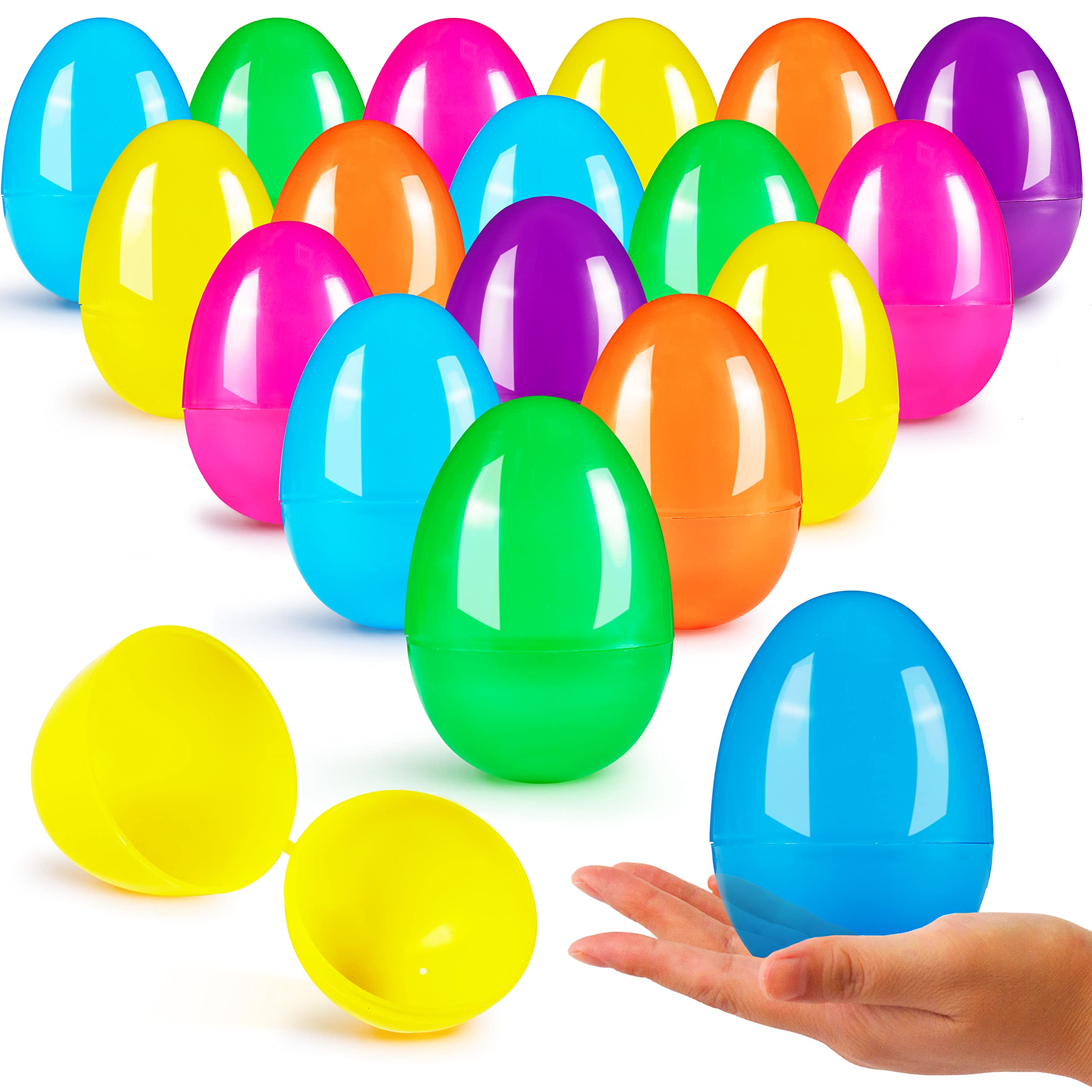 JOYIN 3.15" Easter Eggs, Large Fillable Plastic Eggs Empty Colorful Bright Eggshells with Hinge for Easter Hunt, Filling Treats, Party Favor, Basket Stuffers, Classroom Prize Supplies, 100PCS
