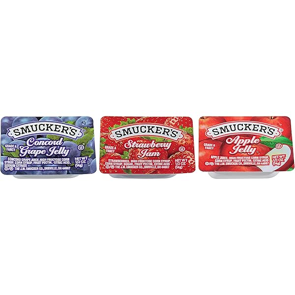 SMUCKER’S 1/2 OZ, GRAPE JELLY, STRAWBERRY JAM, AND...