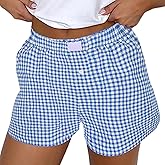 FaroDor Women's Lounge Gingham Shorts Striped Print Pajama Bottoms Boxer Shorts Sleepwear