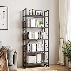 YITAHOME 5 Tiers Bookshelf, Industrial Artsy Grey