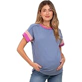 PinkBlush Ribbed Colorblock Detail Maternity Short Sleeve Top