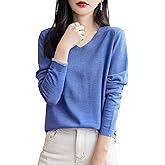 Chanyarn Women's 100% Merino Wool Base Layer Shirt Tops V Neck Long Sleeve Travel Hiking Tee T Shirt Pullover Sweater